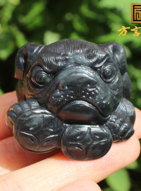 方言和田玉精品特色新疆聚墨青花籽料旺旺来财生肖狗吊坠手把A5