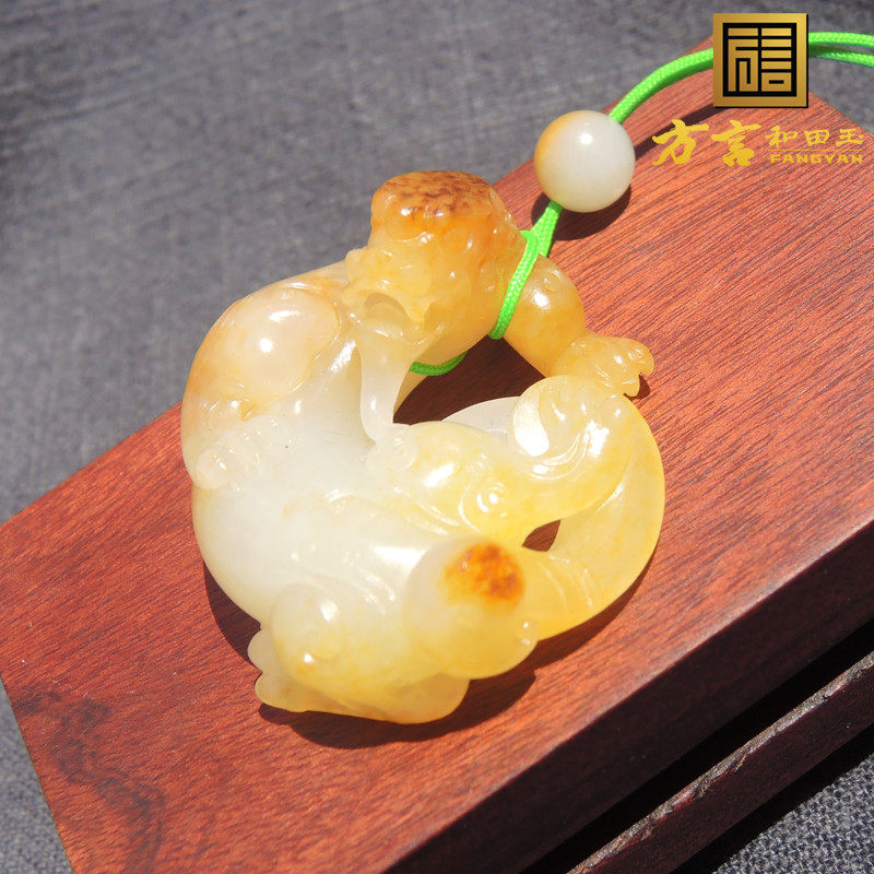 方言镇店之宝珍藏玛丽艳老熟红金活沁皮羊脂玉籽料挂件螭龙吊坠R