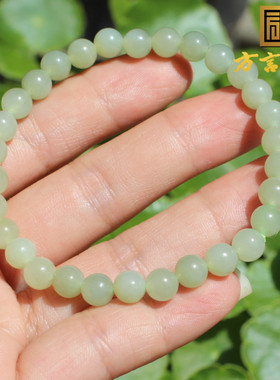 和田玉青海料冰底细腻晴水色手串