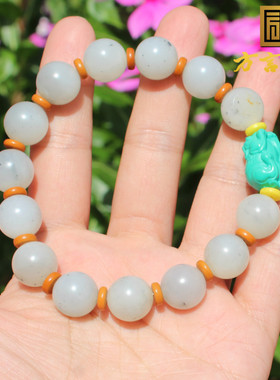 方言和田玉挂金皮点墨青花籽手串