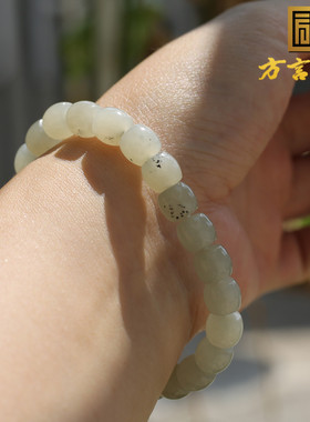 新疆白玉底点墨青花籽料8mm手串