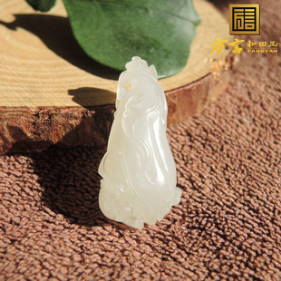 嗨翻天方言品牌和田玉罕见青海老坑料冰低温润花开富贵吊坠挂件O1