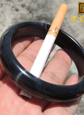 方言珍稀黑色名品罕见一线天无结构墨玉籽料内径61全品豪华手镯F