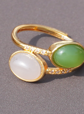 方言和田玉俄料碧玉烟紫多宝戒指