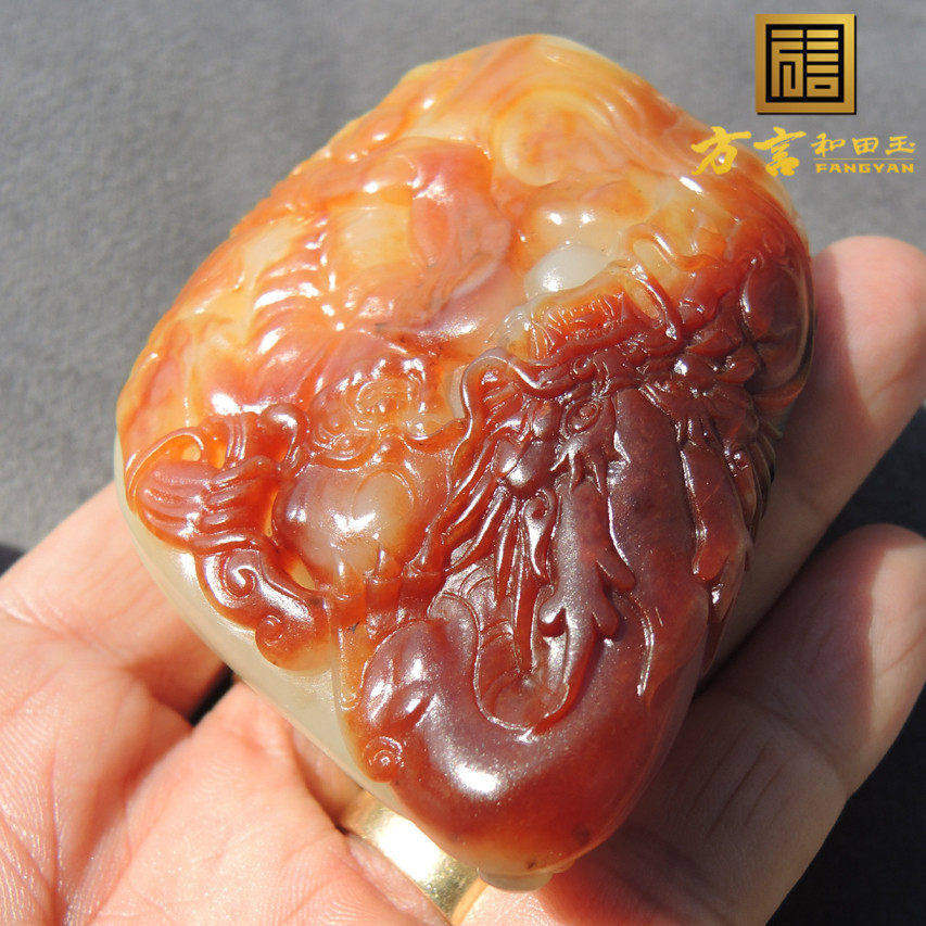 方言镇店之宝罕见红皮原生鸡油黄玉白玉共生珍品难得一见双龙件R