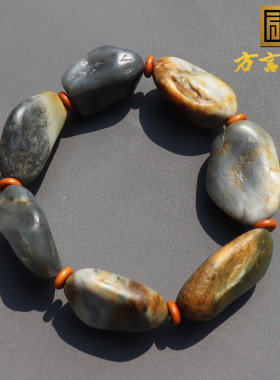 方言和田玉金皮青花籽料原石手串