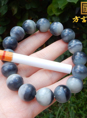 新疆青花籽料聚宝盆14mm圆珠手串