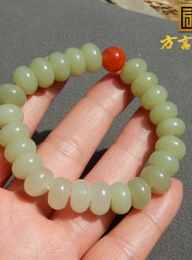 特色方言和田玉精品青海老坑料冰底湖水绿渐变色12mm算盘珠手串X3