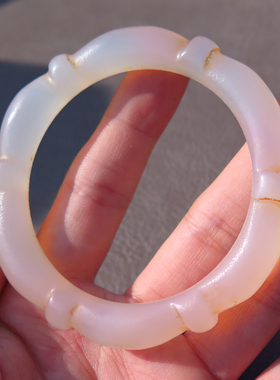 精品岁月痕迹民族风仿古磨砂辽金白玛瑙圆条包浆风化61竹节手镯X5