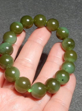 方言和田玉精品乌兰海碧玉苹果绿带糖聚宝盆12mm圆珠手串手链X3