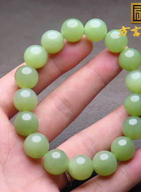 惊呆了方言和田玉特惠价新疆且末青黄口料12mm圆珠手串X7
