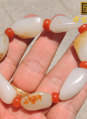 方言新疆和田玉龙河籽料原石手串珍稀名品红皮高白羊脂玉手链子F