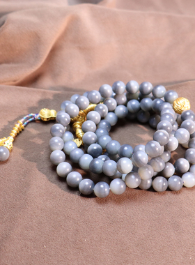 新疆青花籽料圆珠8mm108项链手串