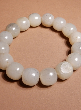 方言和田玉油库料留皮孔白玉手串