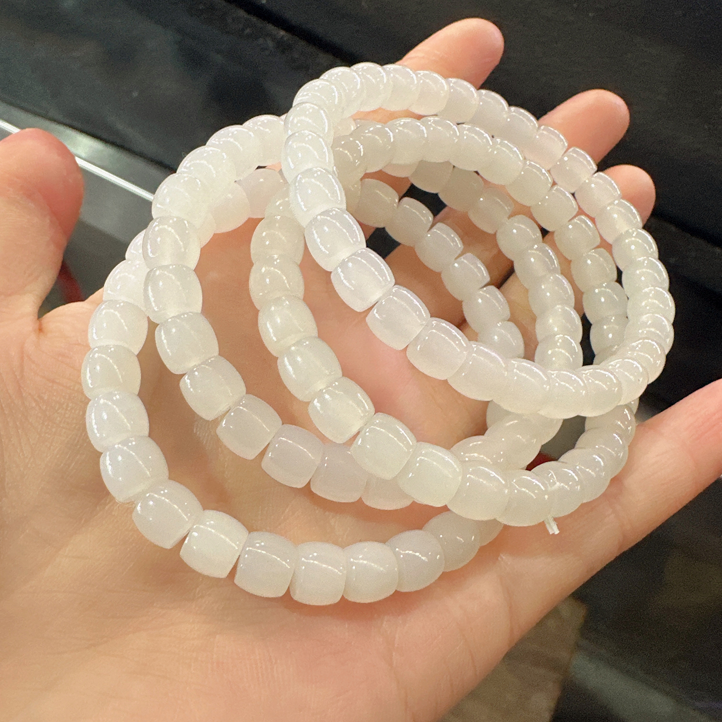 美滋滋方言和田玉精品佩戴级高冰底青海料白玉直切7mm手串手链O