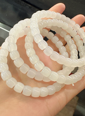 美滋滋方言和田玉精品佩戴级高冰底青海料白玉直切7mm手串手链O