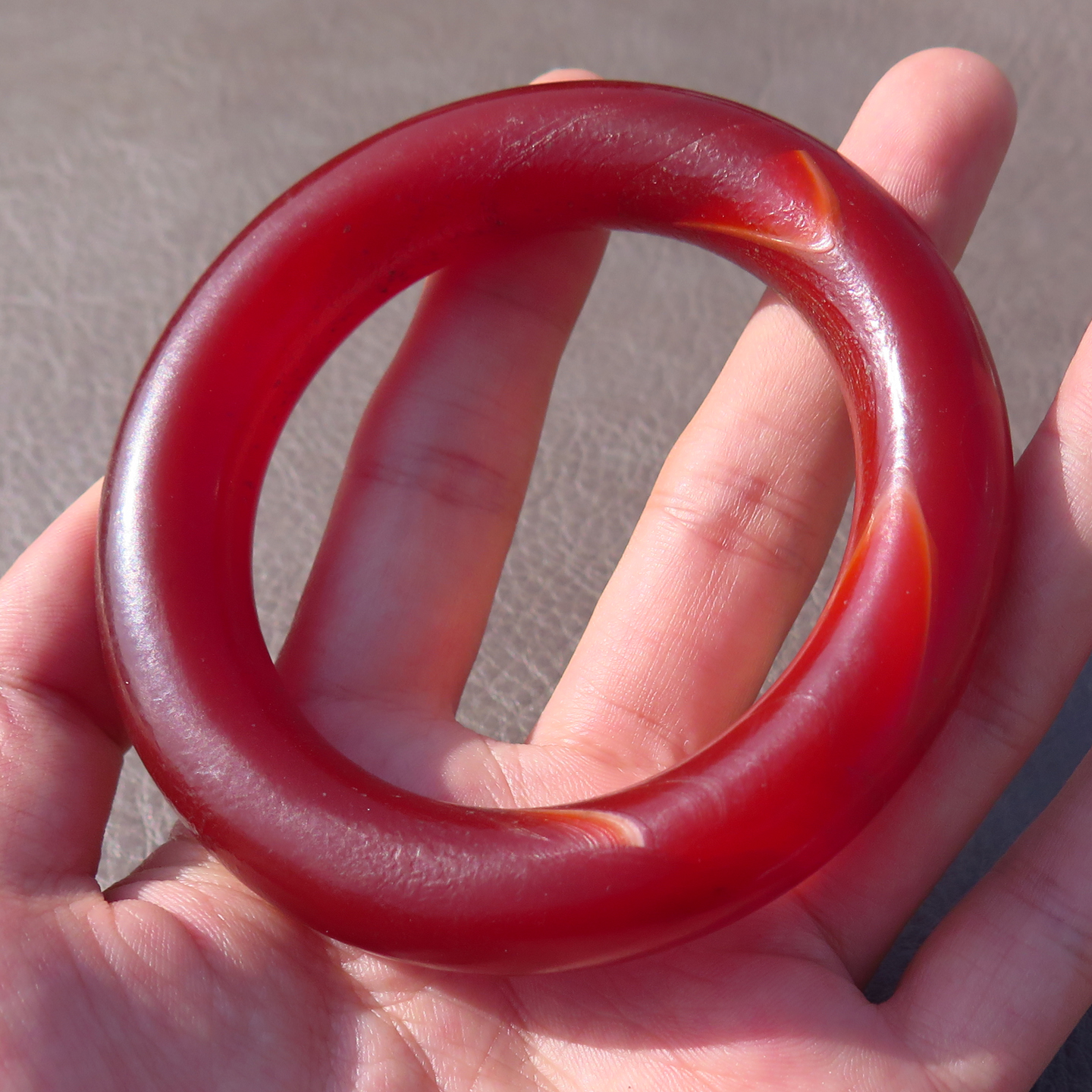 精品岁月痕迹民族风亚光红玛瑙圆条厚重简约内径57mm手镯女百搭X3