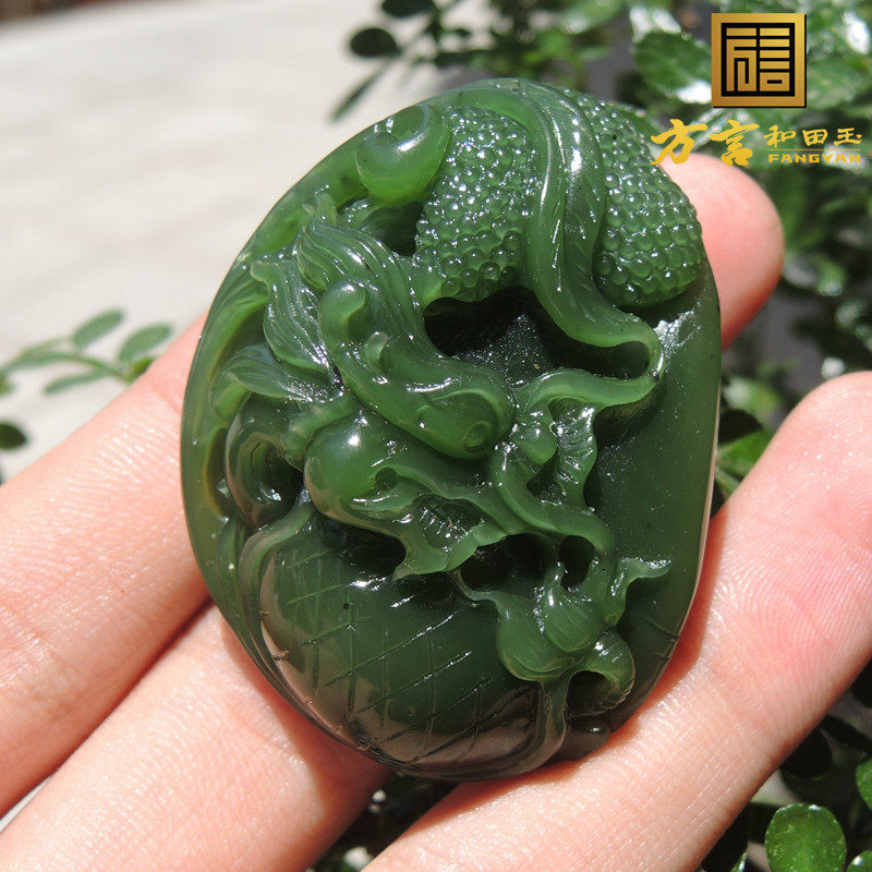 新品蒋喜工作室8万手镯芯无黑点老坑菠菜绿碧玉龙行天下吊坠手把X