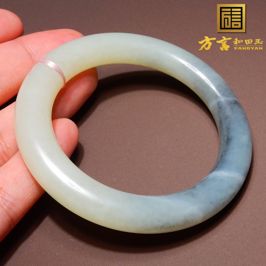 方言和田玉正品佩戴级新疆玉龙河产青花籽料内径58mm正装手镯子w4