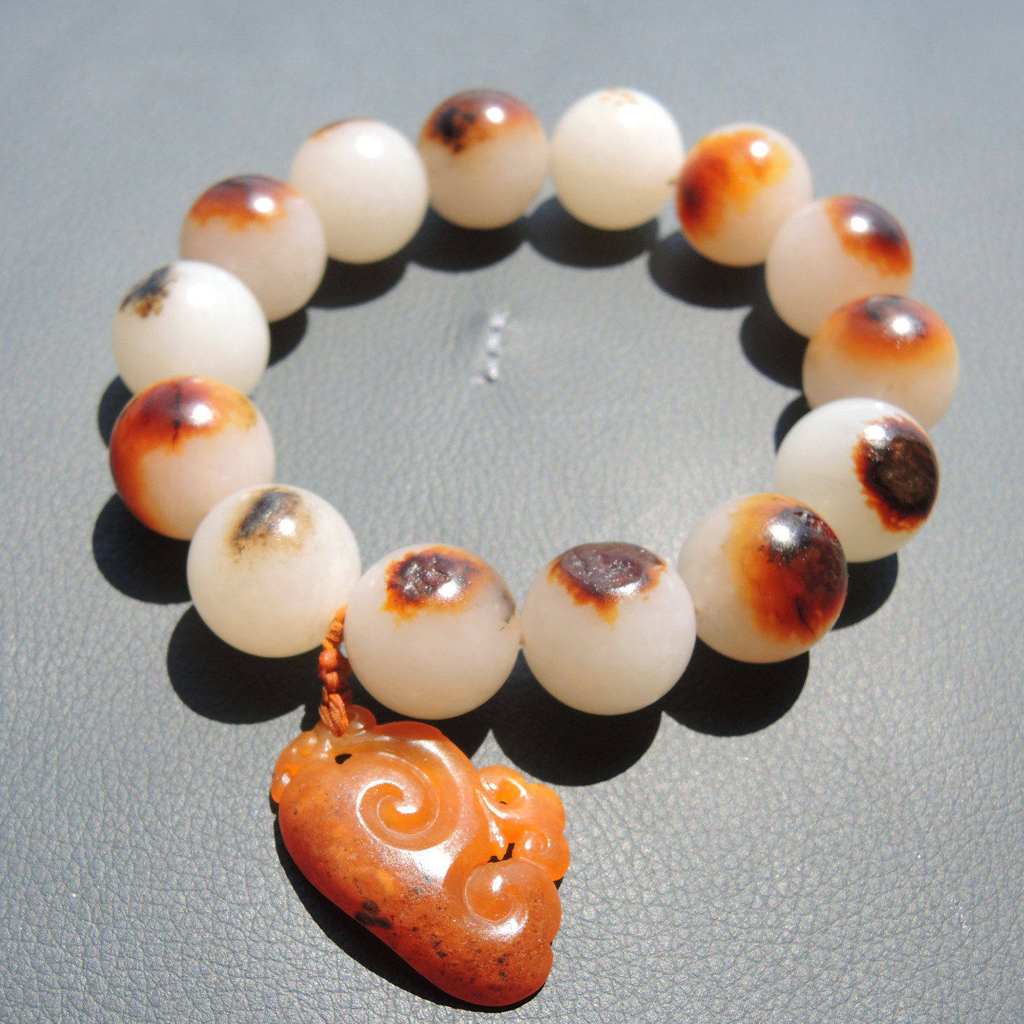 方言品牌又升级一颗珍品老熟红皮高白羊脂白玉籽料手串圆珠手链R