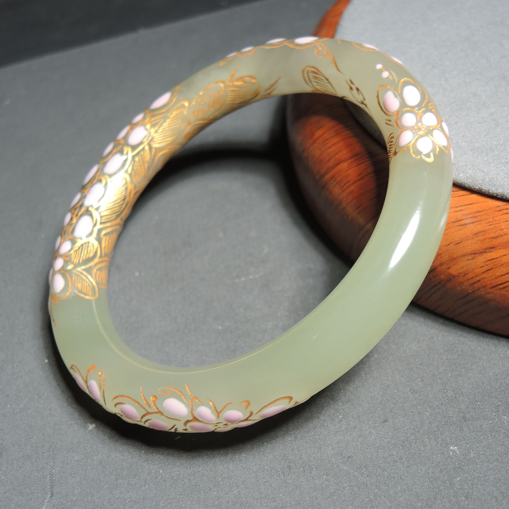 方言品牌和田玉精品青海料晴水色景泰蓝工艺内径卡57mm圆条手镯R2