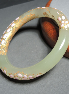 方言品牌和田玉精品青海料晴水色景泰蓝工艺内径卡57mm圆条手镯R2