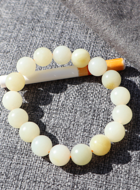 俄罗斯羊脂白玉带糖12mm圆珠手串