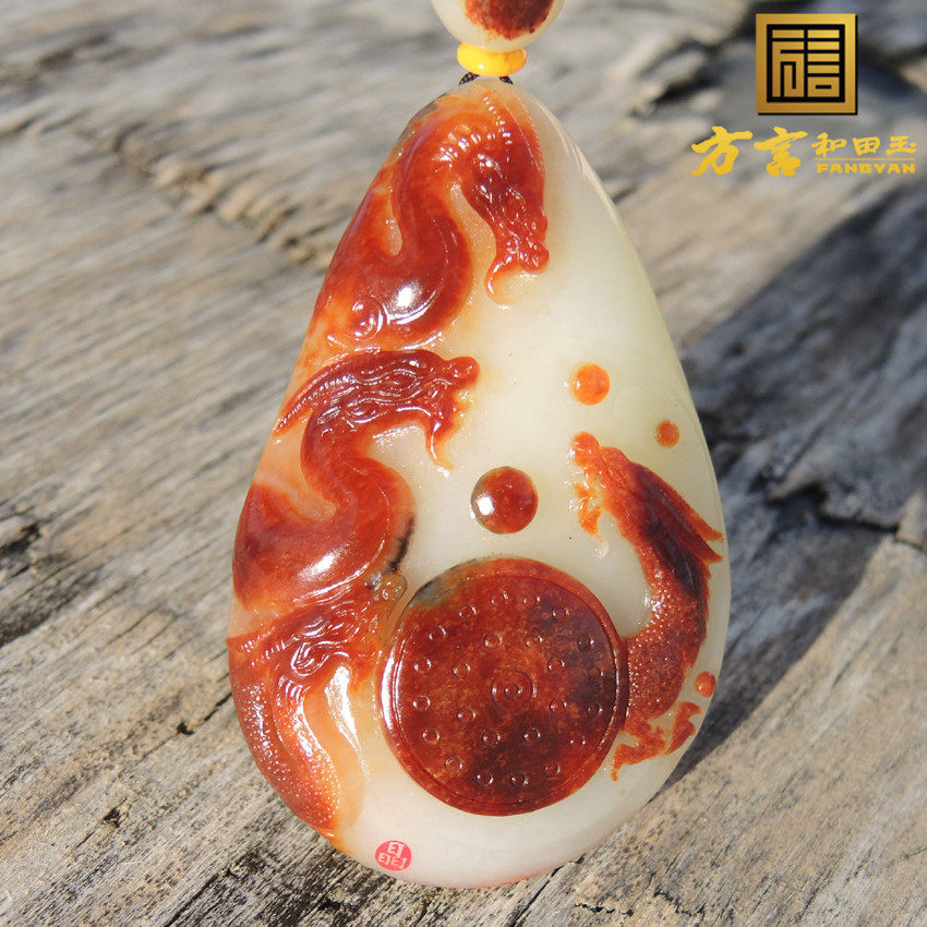 方言精品和田玉镇店一眼真老熟珍品枣红皮无结构白玉九龙手把件O