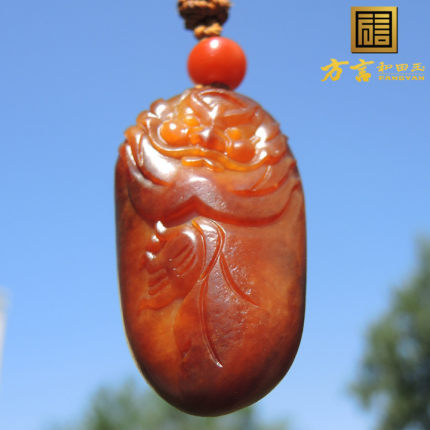方言镇店之宝玉龙河老熟红皮原生罕见黄玉独颗籽料挂件钟馗吊坠F