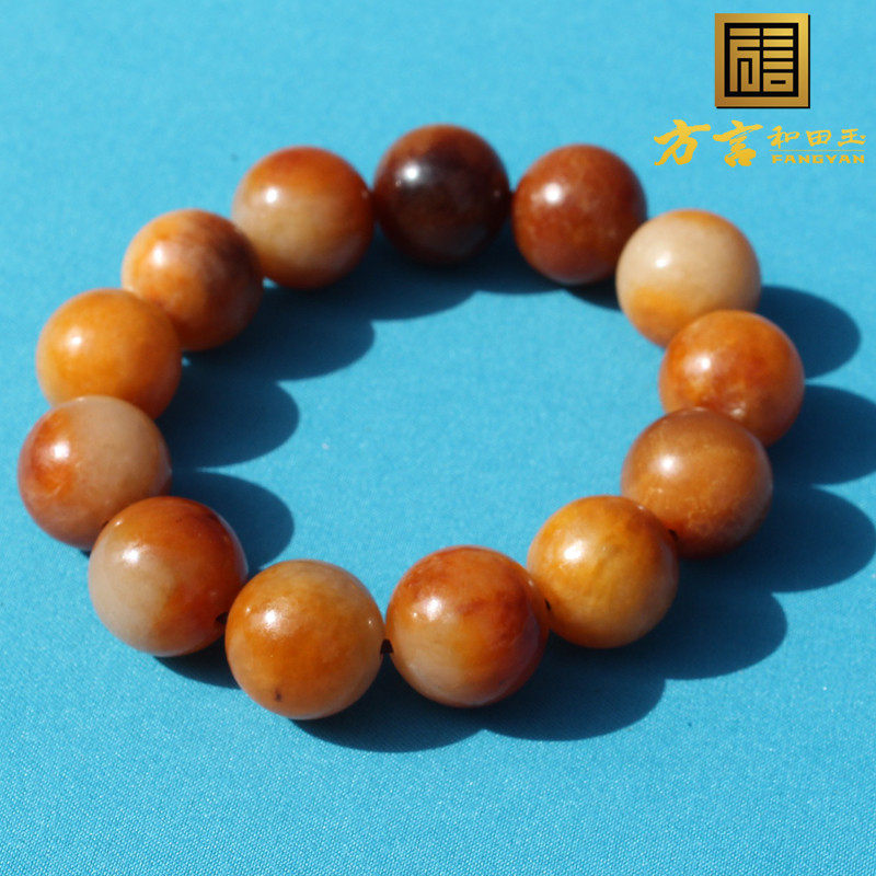 方言和田玉珍藏级俄籽高脂高油原生黄沁白玉籽料16mm手串手链籽a1