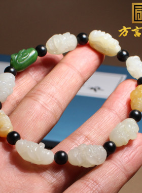 黄沁皮白玉籽料十八罗汉多宝手串