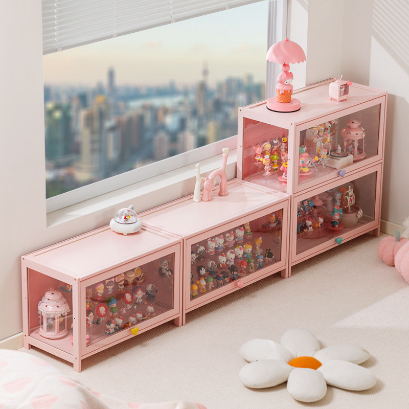 飘窗柜阳台储物柜子防晒靠墙一体粉色收纳柜杂物置物架空间利用