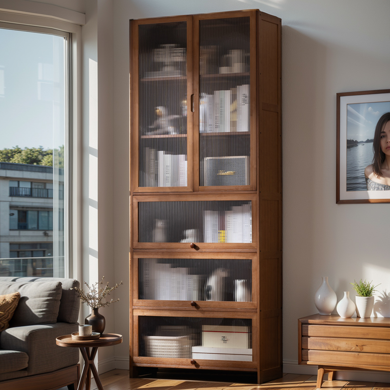 书架置物架落地书柜储物柜一体靠墙收纳家用多层带门防尘展示柜子