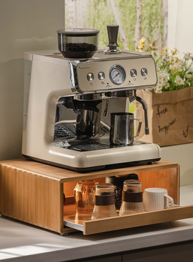 咖啡机置物架公司茶水柜杯子茶包胶囊水吧桌面抽拉式收纳架子实木