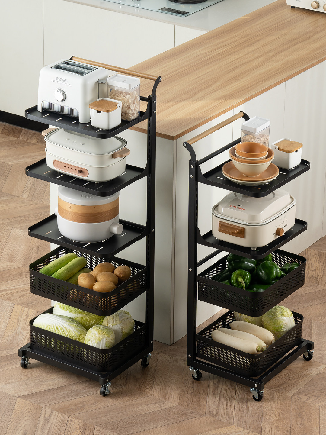 移动厨房菜篮子置物架家用落地多层果蔬收纳多功能烤箱微波炉锅架,厨房/烹饪用具,果蔬置物架/篮/框,淘宝优惠券,粉丝福利购,淘宝优惠卷