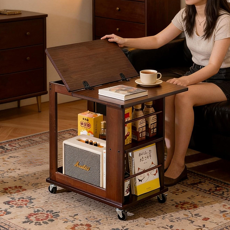 移动边几带轮可移动沙发侧边柜多功能折叠餐桌客厅置物架吃饭桌子