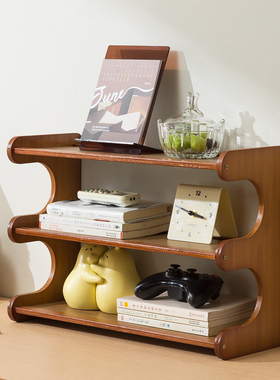 桌面书架家用多层简易置物架宿舍书柜办公室工位收纳展示架楠竹