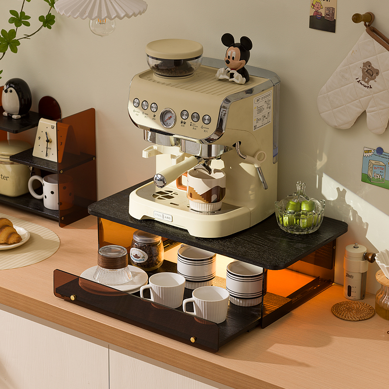 咖啡机增高架抽拉式桌面杯子收纳层架水吧台饮水机厨房微波炉置物
