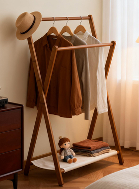 床头衣帽架落地小实木卧室晚上睡觉临时搭衣裤收纳北欧挂衣架家用