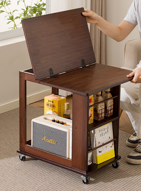 边几茶几可移动沙发边柜小户型折叠推车客厅置物架实木中古小桌子