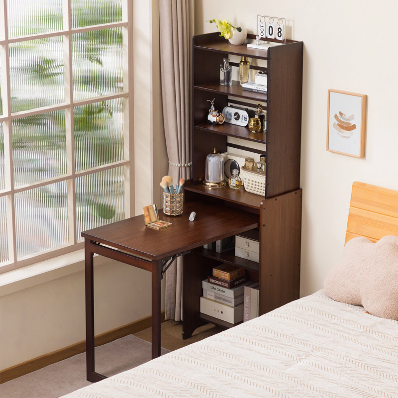 折叠书桌书柜一体家用小户型多功能电脑桌子工作台出租房简易餐桌