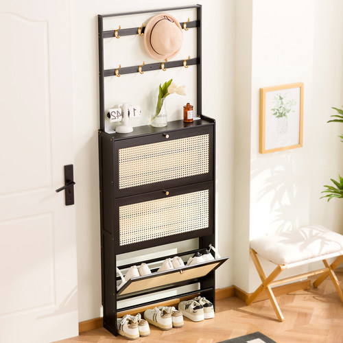 十一维度超薄翻斗鞋架带衣帽挂钩