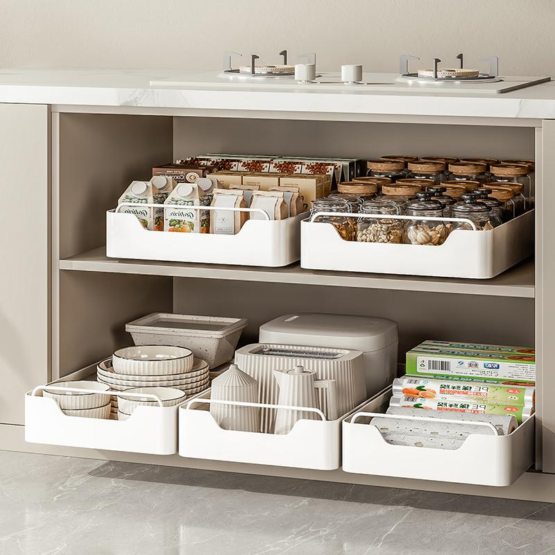 厨房橱柜抽屉式收纳盒整理盒分层储物盒家用神器碗盘调料收纳筐