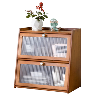 创意复古桌面办公室收纳盒带门防尘护肤化妆品香水整理置物架木柜