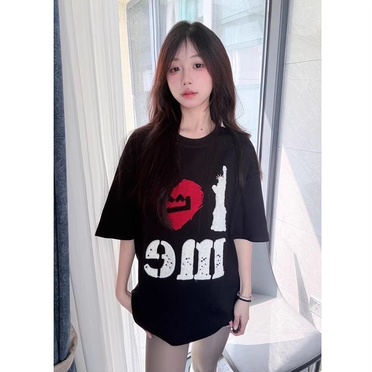 【刺绣】高街爱心坏笑脸毛巾绣短袖t恤女夏季2026新款学院风纯棉