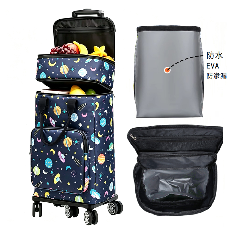 带轮拉杆保鲜买菜车可拆内胆大容量野餐车冷藏冰包便携折叠购物车