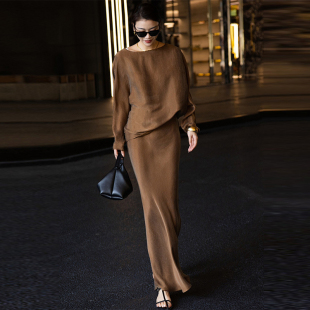 铜氨丝套装 轻奢复古设计蝙蝠袖 裙显瘦高级感女人味 新爆款 2025夏季