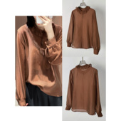 上衣罩衫 娃娃花瓣领减龄上衣荷叶边优雅衬衣新中式 国风衬衫 咖色