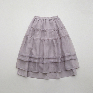 温柔少女～欧根纱蓬蓬半身裙 日系浅紫色中长裙子