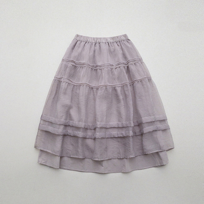 温柔少女～欧根纱蓬蓬半身裙 日系浅紫色中长裙子